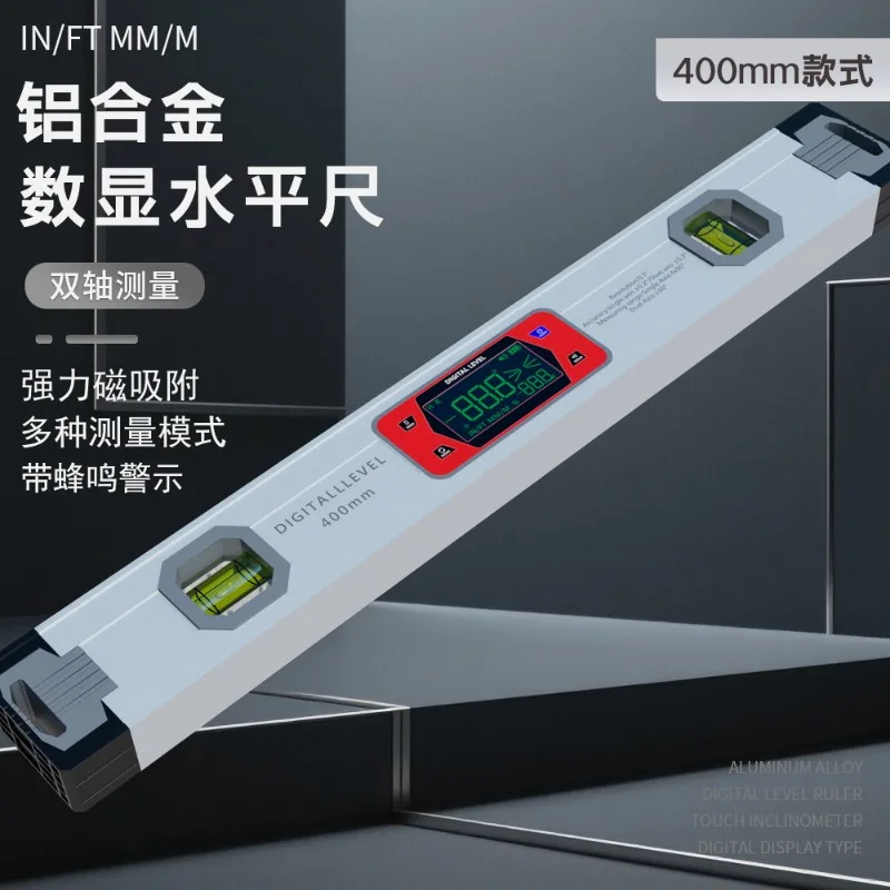 Dual Axis Electronic Level Aluminum Digital Inclinometer Angle Meter Slope Ruler with Buzzer for Machining