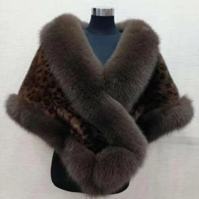 Damski Zimowy Szal z Imitacji Futra Norki i Lisa, Okrycie, Szalik, Bolerko z Imitacji Futra, Szal Ślubny, Peleryna Ślubna, Peleryna do Sukienki, Ciepłe Poncho