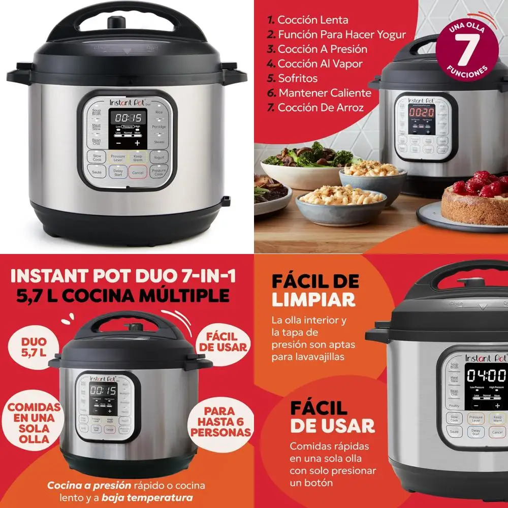 Olla instantánea multifunción Duo 7 en 1 - Olla a presión de acero inoxidable de 5,7 L, olla de cocción lenta y más