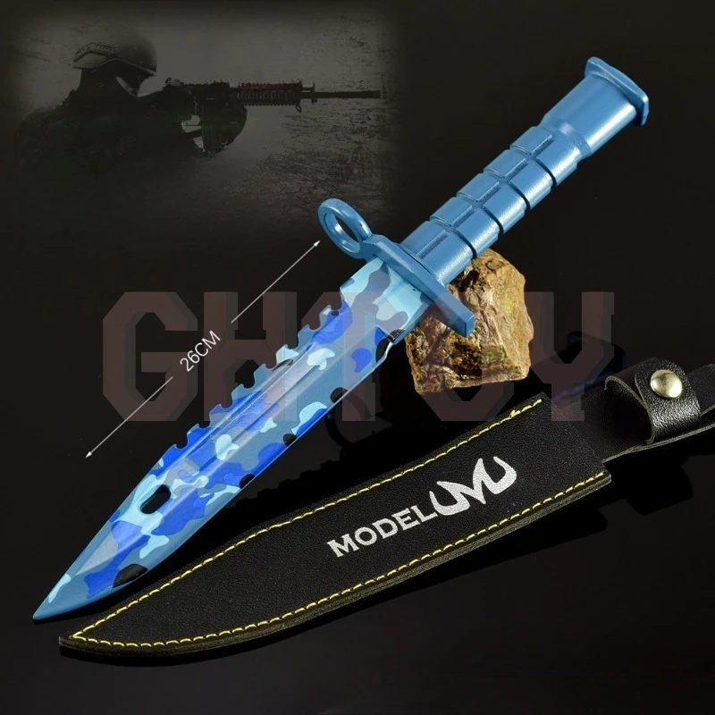 26cm/10.24in GO Game Peripheral Weapons Model M9 Clear Water Leather Cover Metal Crafts Toy Weapons Desktop Display Ornaments