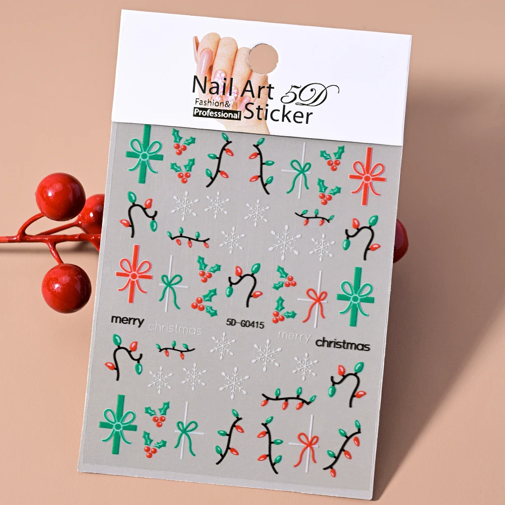 2 uds. De pegatinas navideñas para decoración de uñas, deslizadores de hojas y flores de Navidad, calcomanías adhesivas de copos de nieve para Año Nuevo e Invierno, decoración de manicura
