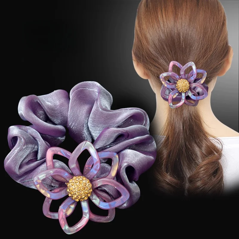 

Acrylic Flower Hair Band Elegant Hair Rope Ponytail Rubber Scrunchie Hair Accessories accesorios para el cabello