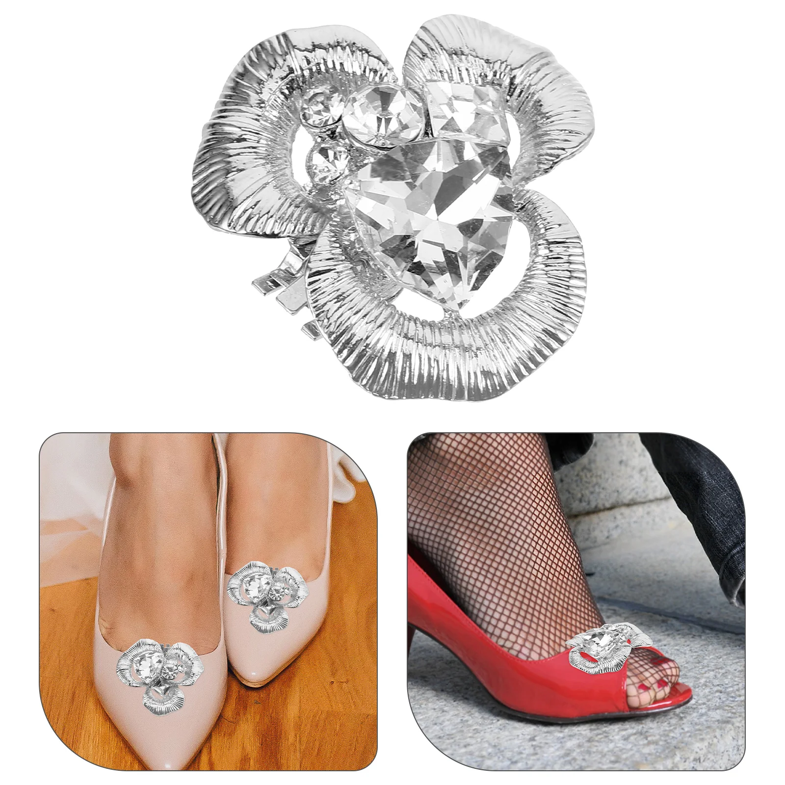 

Shoe Flower Decorations Rhinestones Clips Embellishments Detachable Silver Decorative Charm Removable Buckles Bride