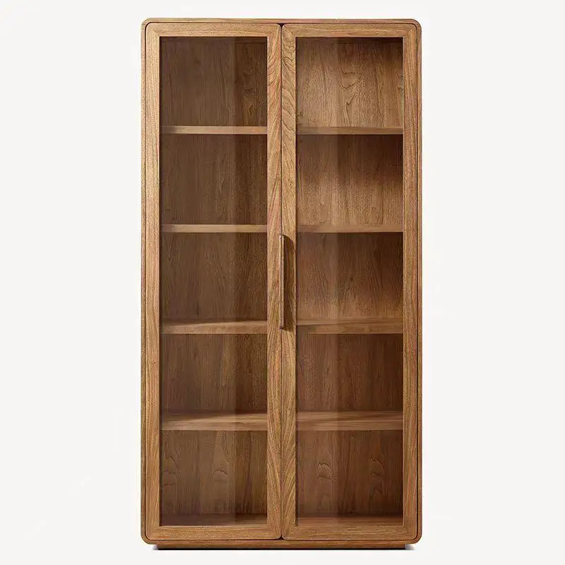 

Glass door bookcase, solid wood floor-to-ceiling locker, living room home storage cabinet