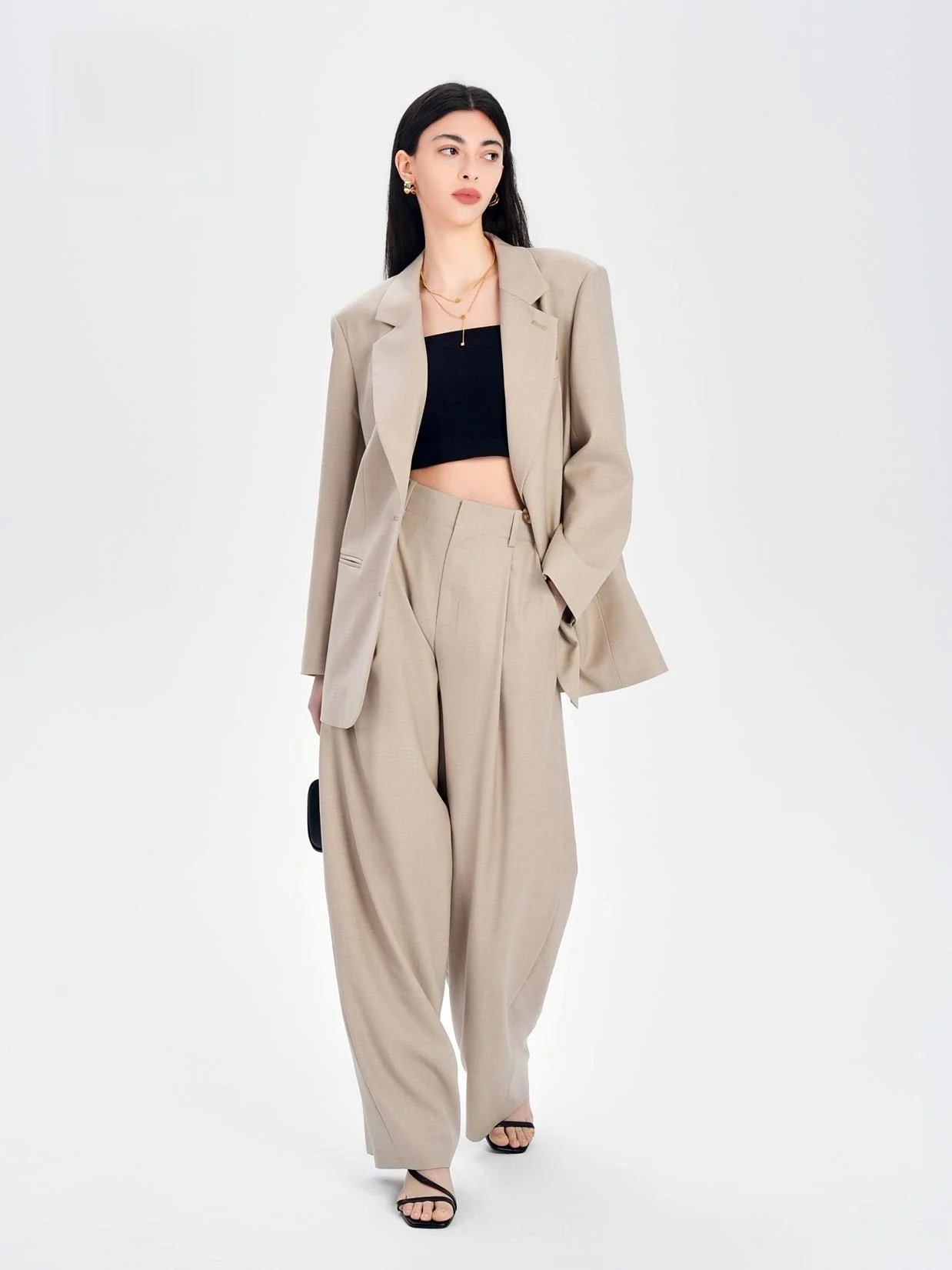 

Женский шерстяной костюм QFKQ: Новинка Весна-Лето, Изысканный Ретро-стиль, Однотонный, Простой, с отложным воротником, Длинный рукав