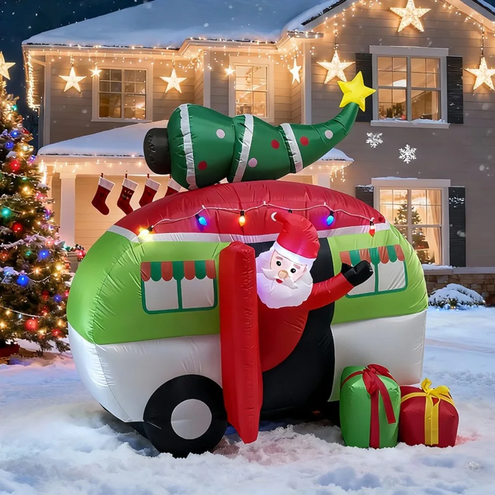 Large Scale Santa Claus Driving Car Inflatable Model Family Festival Party Venue Layout Ornament Christmas 7Feet/2.1m Decoration