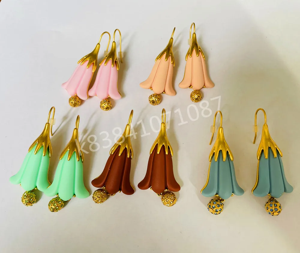 Luxury Orchid Lucite Earrings Gold Plated Flower Acrylic Pendant Hook Earrings Free Shipping Wholesale