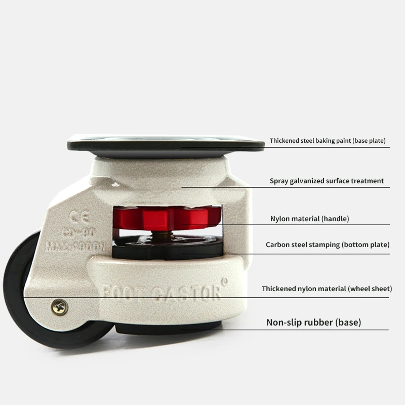 4X piedino in gomma 40F attrezzatura per la regolazione del livello del piede carrello Caster 60Kg capacità di carico rullo di livellamento per mobili