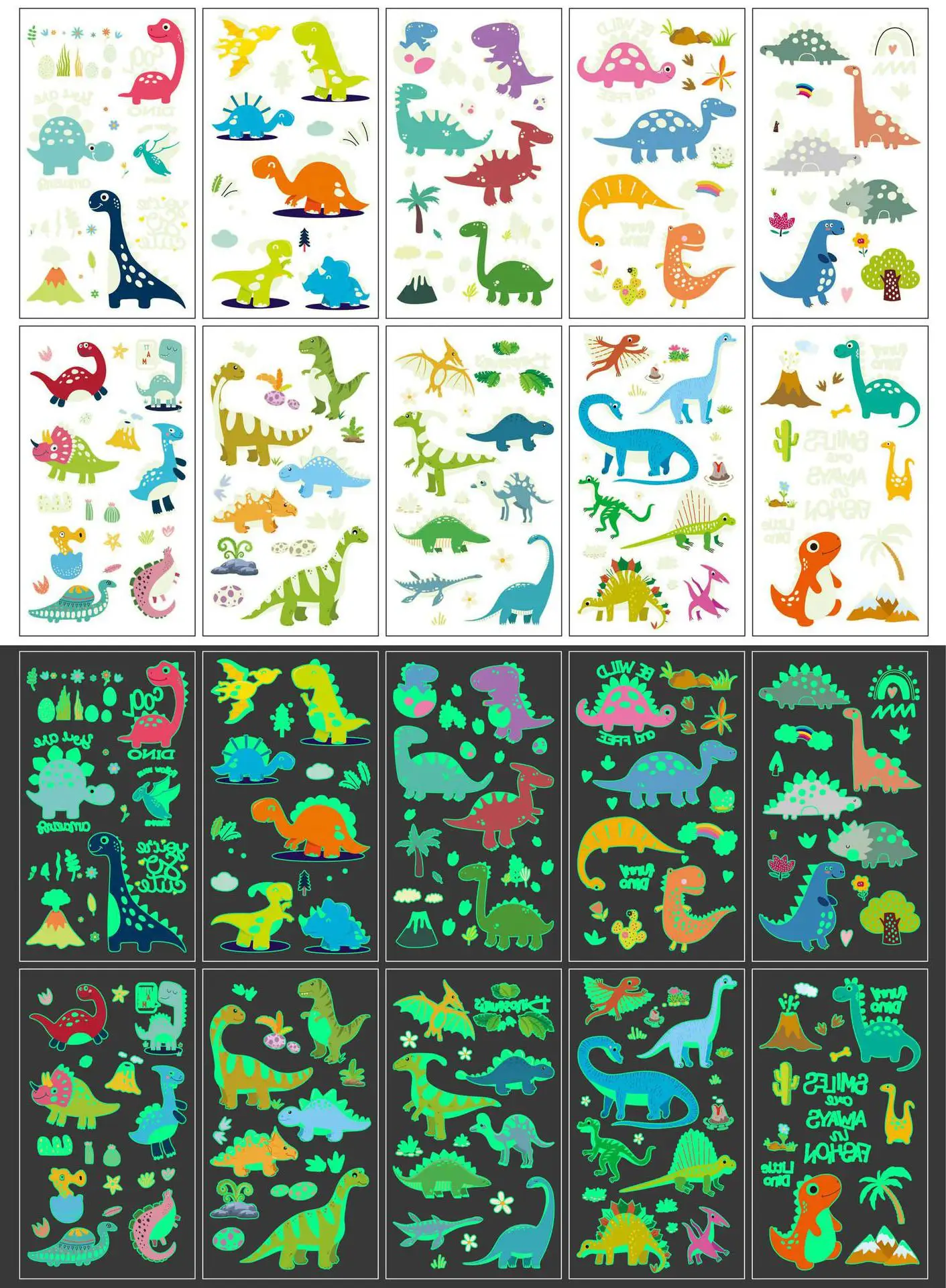 

10pcs Children's Luminous Tattoo Sticker Cute Cartoon Dinosaur Mermaid Unicorn Pirates Waterproof Temporary Tattoo Sticker-2