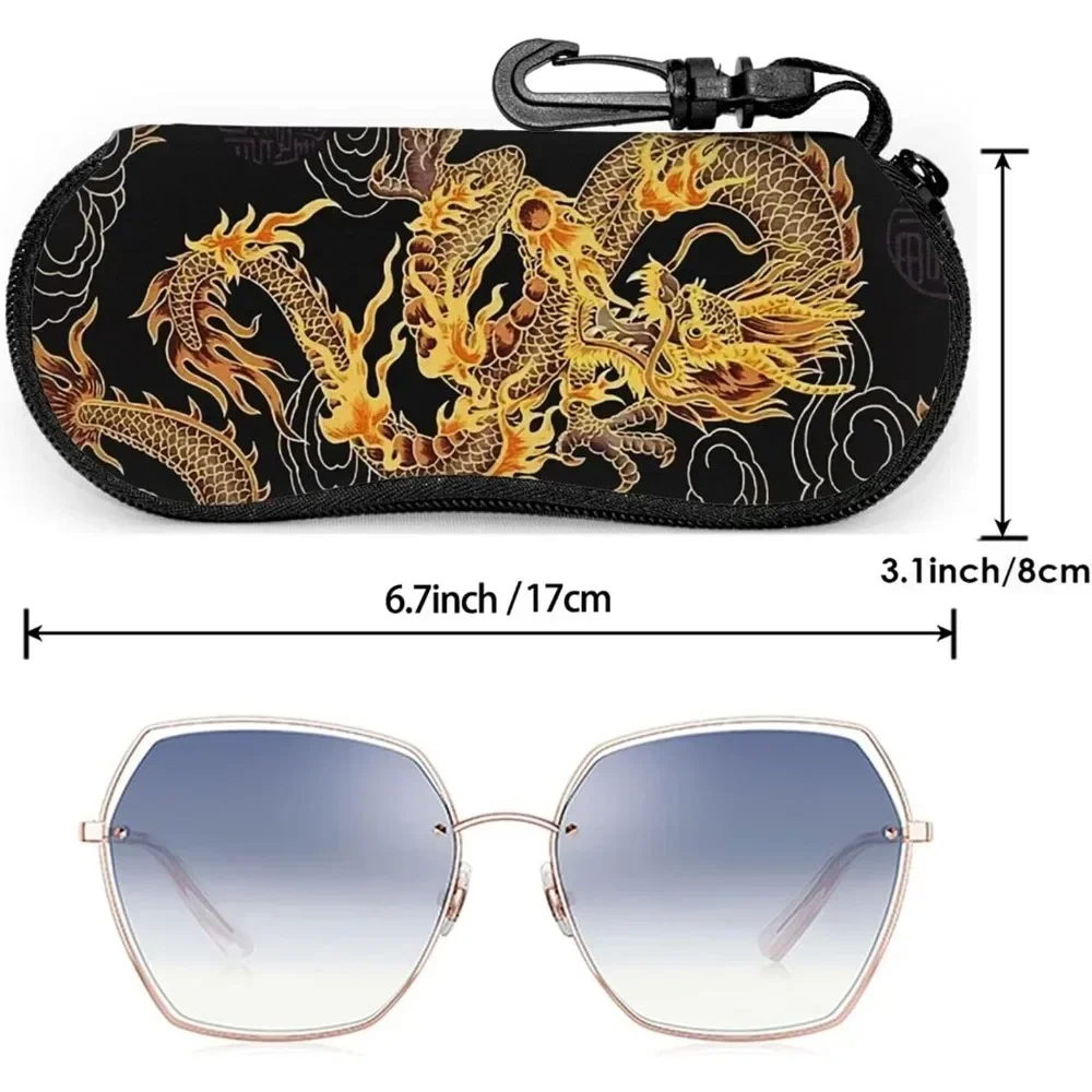 Oriental Dragon Glasses Case Pouch Prints Zipper Soft Eyewear Storage Box Outdoor Travel Portable Anti-Pressure Sunglasses Bag