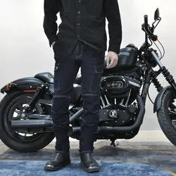 Motorcycle Four Seasons Riding Leisure Pants Built-in Gear Casual Elastic Large Pocket White Cable Retro Trend Cycling Jeans