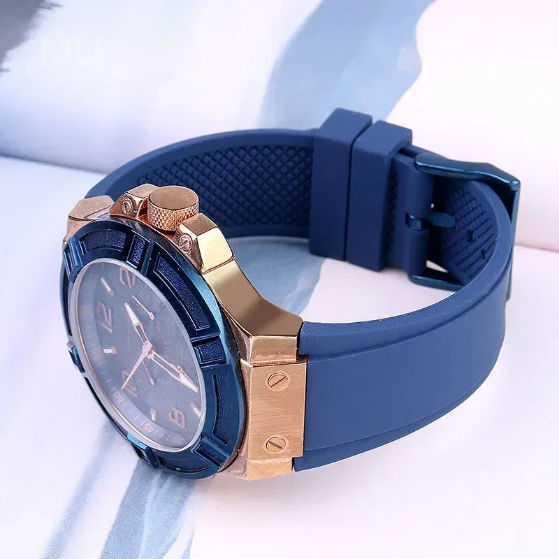 Waterproof Breathable Solid Stainless Steel Buckle Silicone Watchbands for Guess W0040g3 W0040g5 W0247g3  Strap 22mm