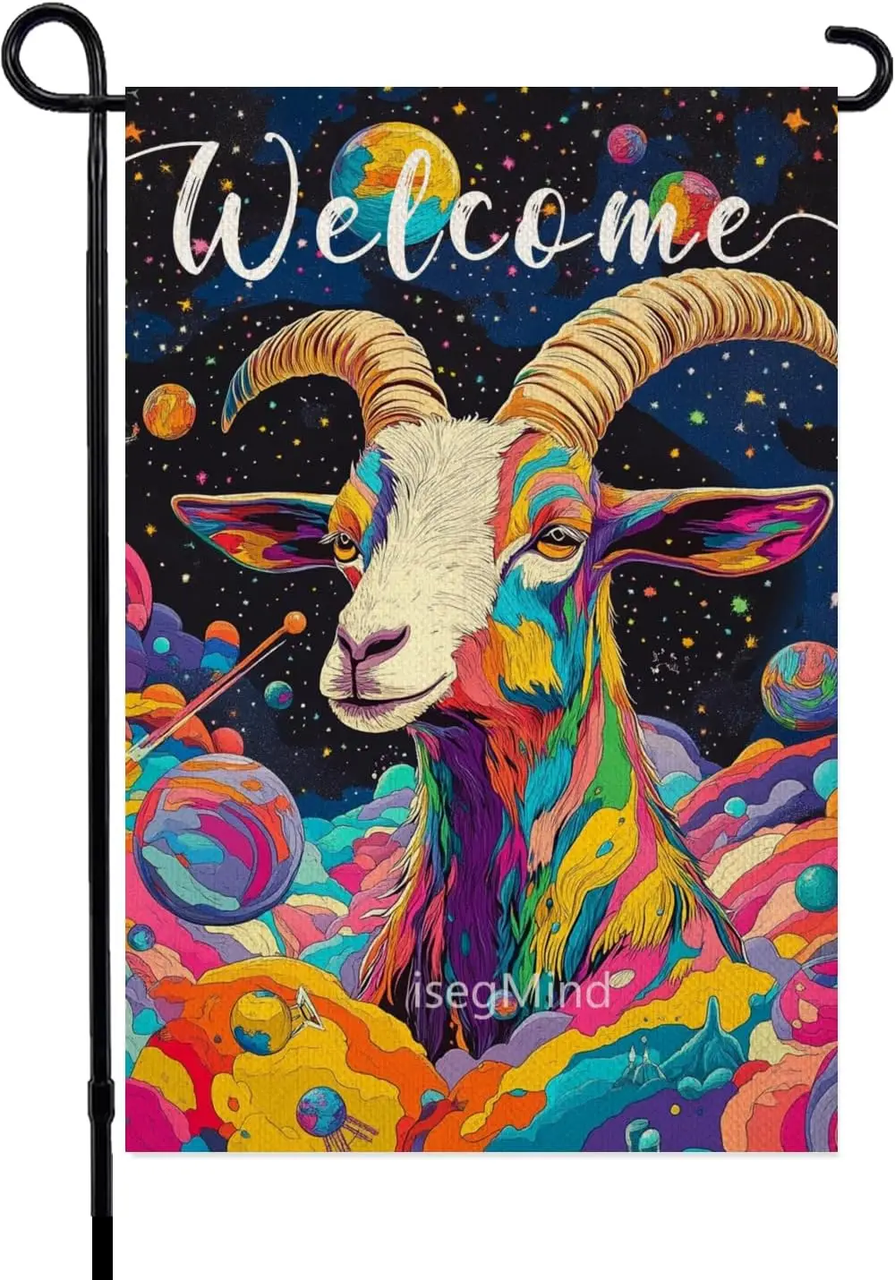 علم حديقة الماعز الملون مقاس 12 × 18 بوصة بتصميم كوكب نابض بالحياة على الكتان، علم ساحة الترحيب في الهواء الطلق للمنزل في الهواء الطلق علم زهرة FFI
