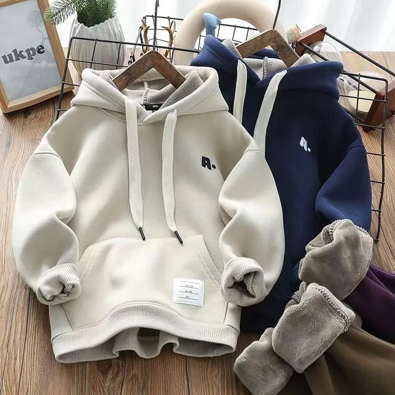 2025 New Boys' Integrated Fleece-Lined Winter Warm Base Layer Hooded Hoodie - Kids' Warm Winter Top