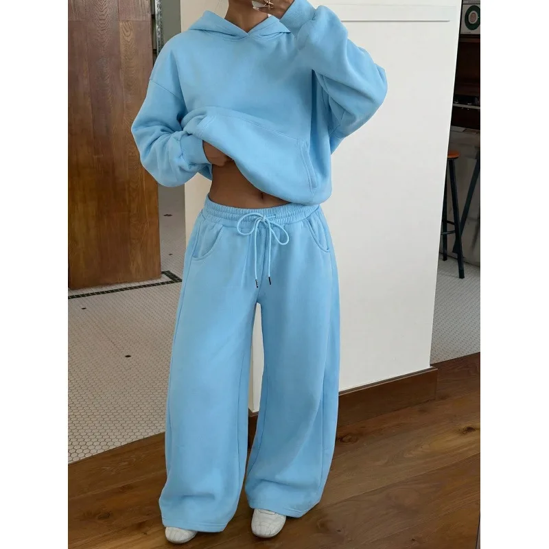 Winter Tracksuit Women Two Piece Set - Oversized Hoodie Sweatpants Solid Sportswear Suit Casual Sweatshirt warm Trouser Set