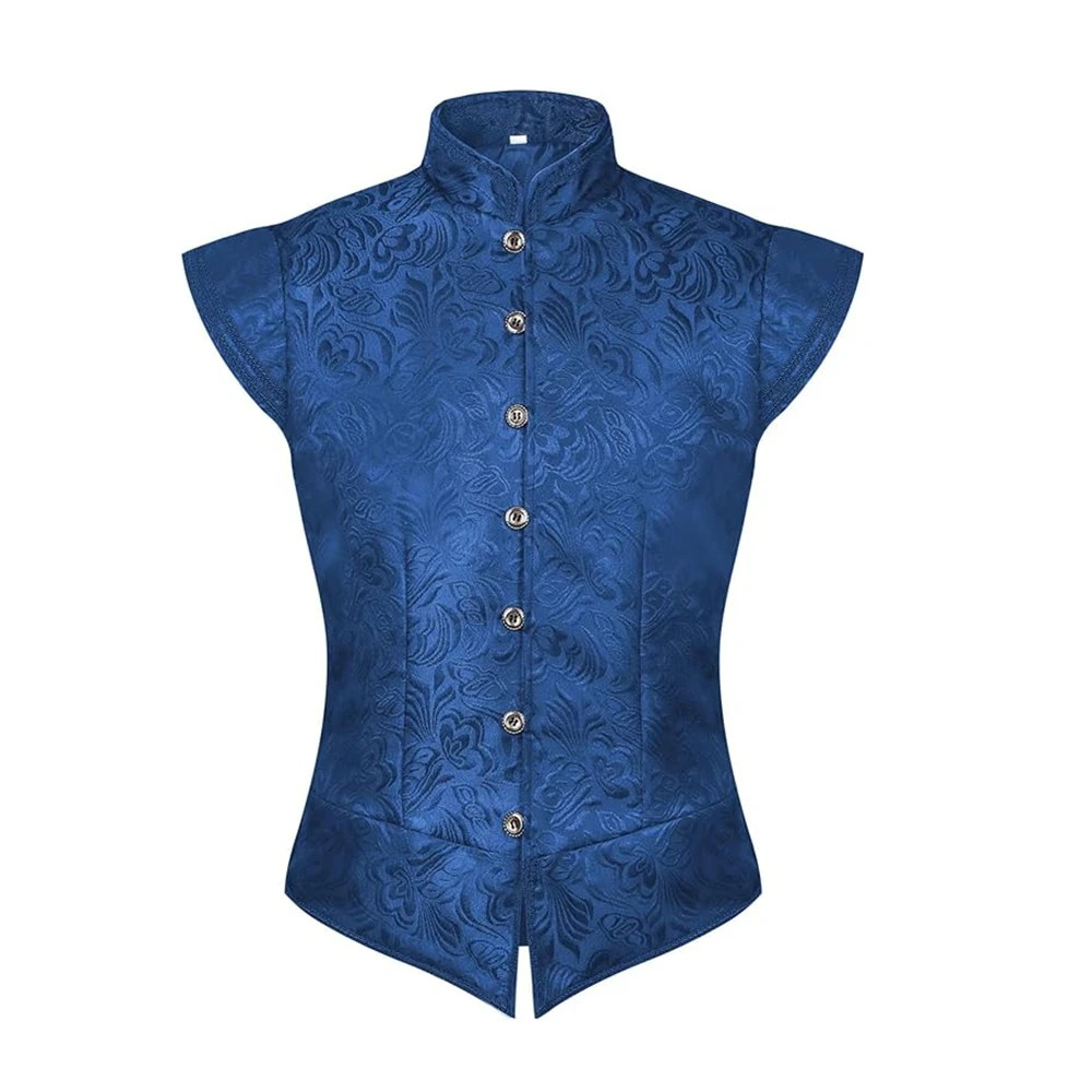 

Victorian Renaissance Gothic High Neck Vest Floral Jacquard Pattern Button Front Waistcoat Medieval Prince Costume