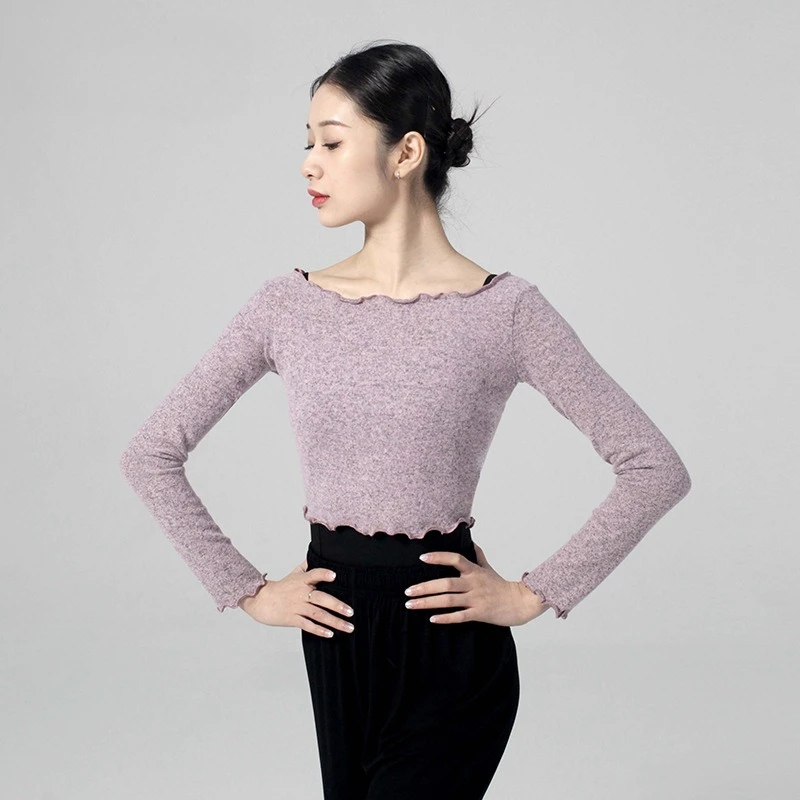 Herfst en winter balletoefenkleding lange mouwen tops volwassen dames één-woord kraag dans moderne truien