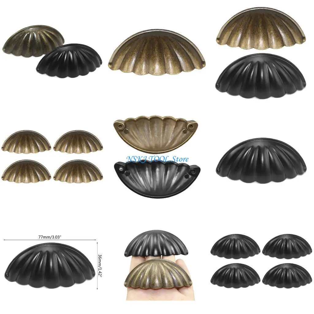 

L8RC 4 Pieces for Shell Cupboard Drawer Pulls Retro Zinc Alloy Dresser Drop Pul