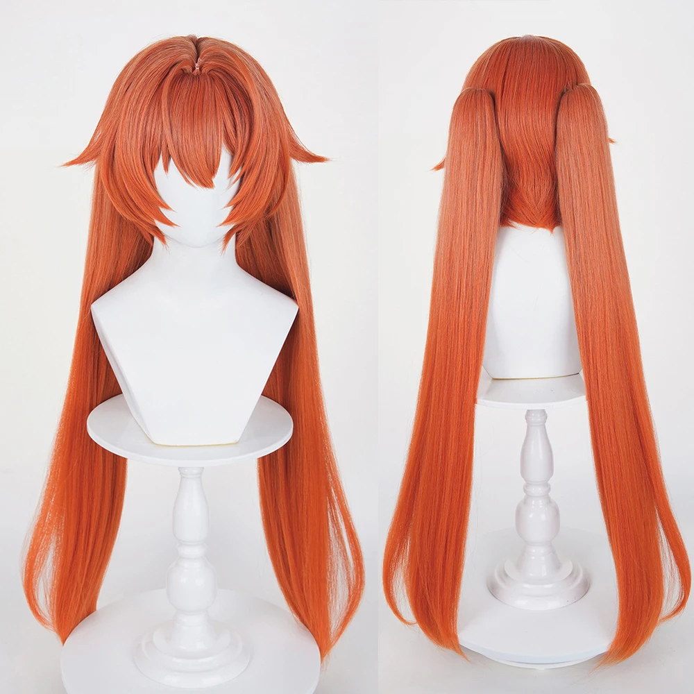 

Synthetic Long Straight Orange Anime Game Cosplay Wigs with Bangs Fluffy Wig Heat Resistant for Daily Lolita Party