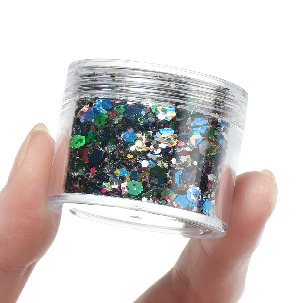 رقائق حشو راتنجات الإيبوكسي لامعة ومزينة بسداسي ، ترتر ليزر مجسم لفن الأظافر سهل التركيب ، 4 زجاجات لكل مجموعة