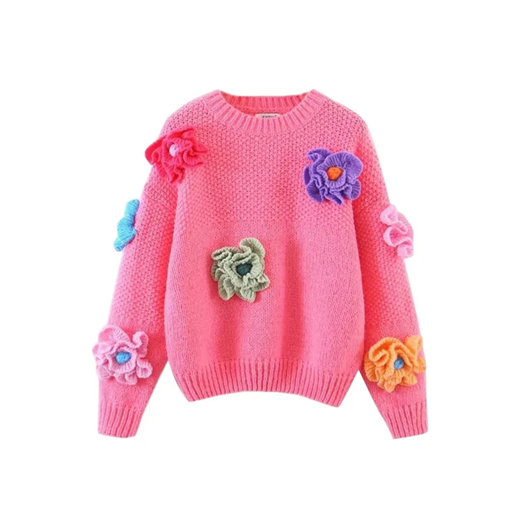 Europe and America cross-border three-dimensional flower knit sweater pullover sweater women's loose and lazy style new style