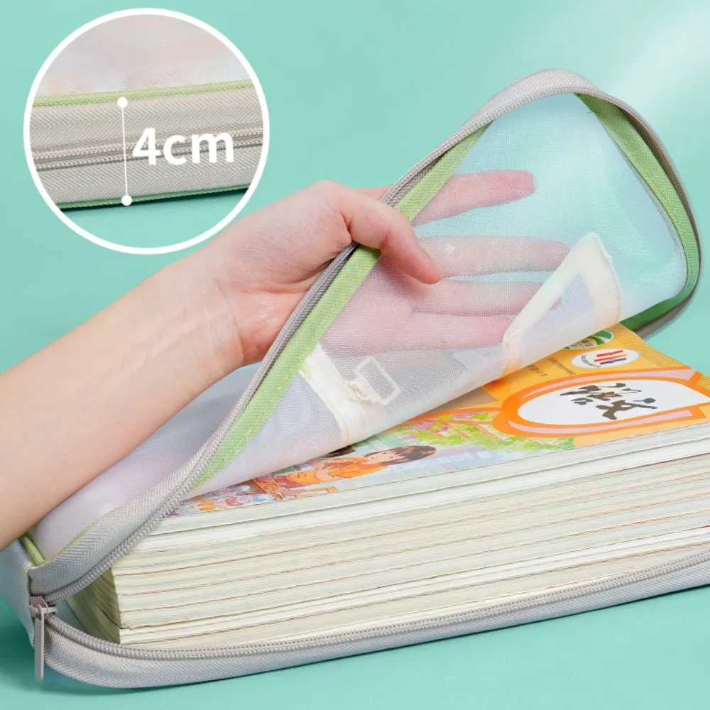 Nylon Mesh Zipper Pouch Bag, Multifuncional Transparent File Bag, Armazenamento portátil de dados de grande capacidade