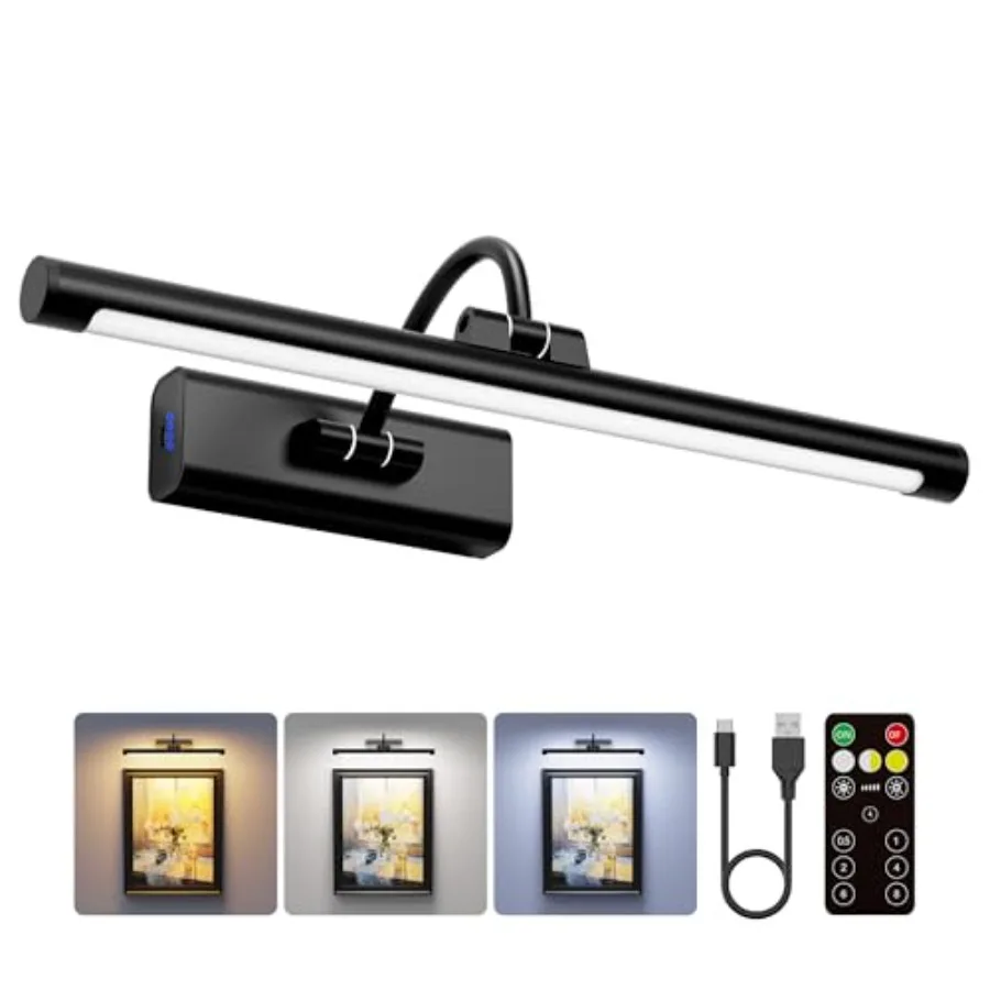 

16-дюймовый светильник для картин с аккумулятором 6000 мАч - беспроводной настенный светильник с пультом ДУ и таймером для картин, фотографий и рамок