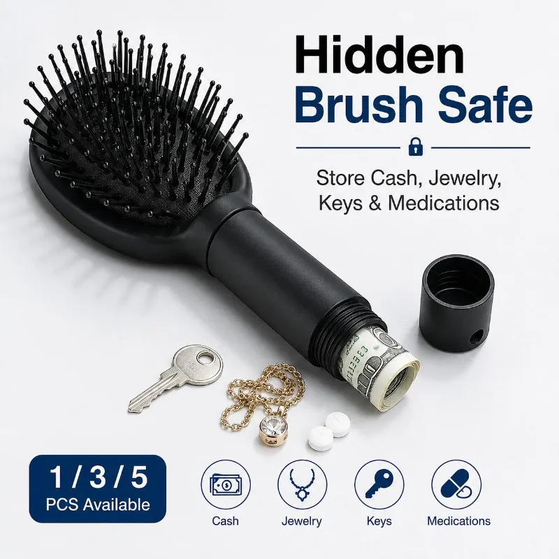 1/3/5PCS Secret Storage Hair Brush Diversion Safe with Hidden Handle Compartment for Cash Jewelry Keys Pills and Travel Use