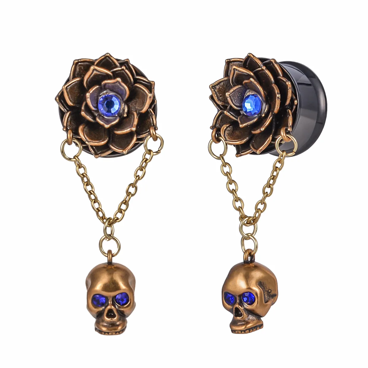 

KUBOOZ Gothic Stainless Steel Ear Expander Plugs Skull Flower Design Stretchers Body Piercing Jewelry Tunnels Gauges 2PCS