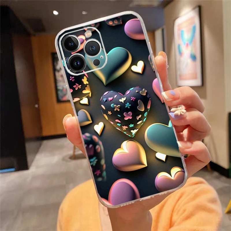 

Phone Case Carcasa Funda For iPhone 17 Pro Max Air 16 15 14 13 Pro Max 15 16 Pro 15Plus Love Pink Heart Case