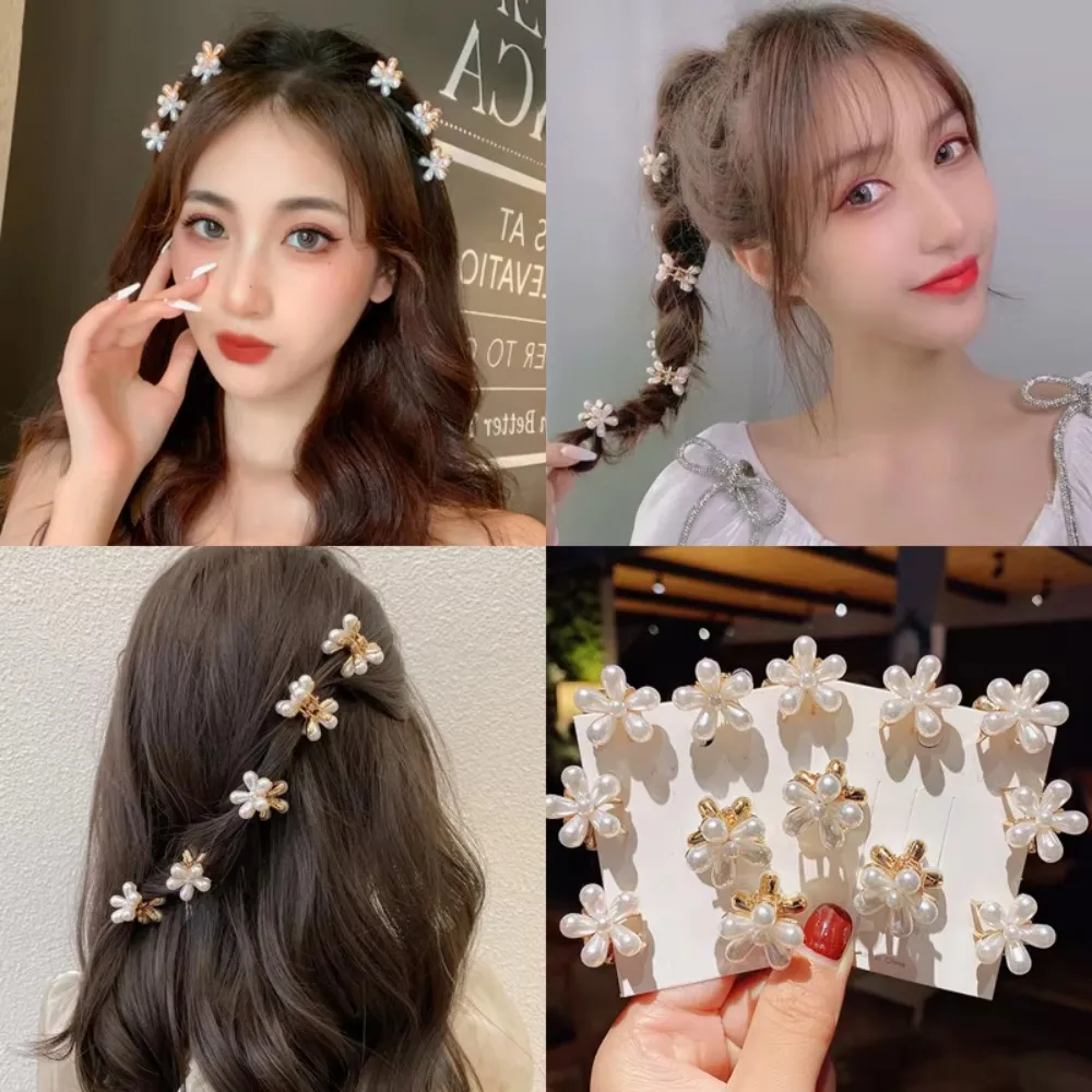 1/10pcs Cute Camellia Mini Grab Clips Small bangs Clip Crystal Flower Headdress Pearl Hair Clips Ponytail Hair Jewelry Gift