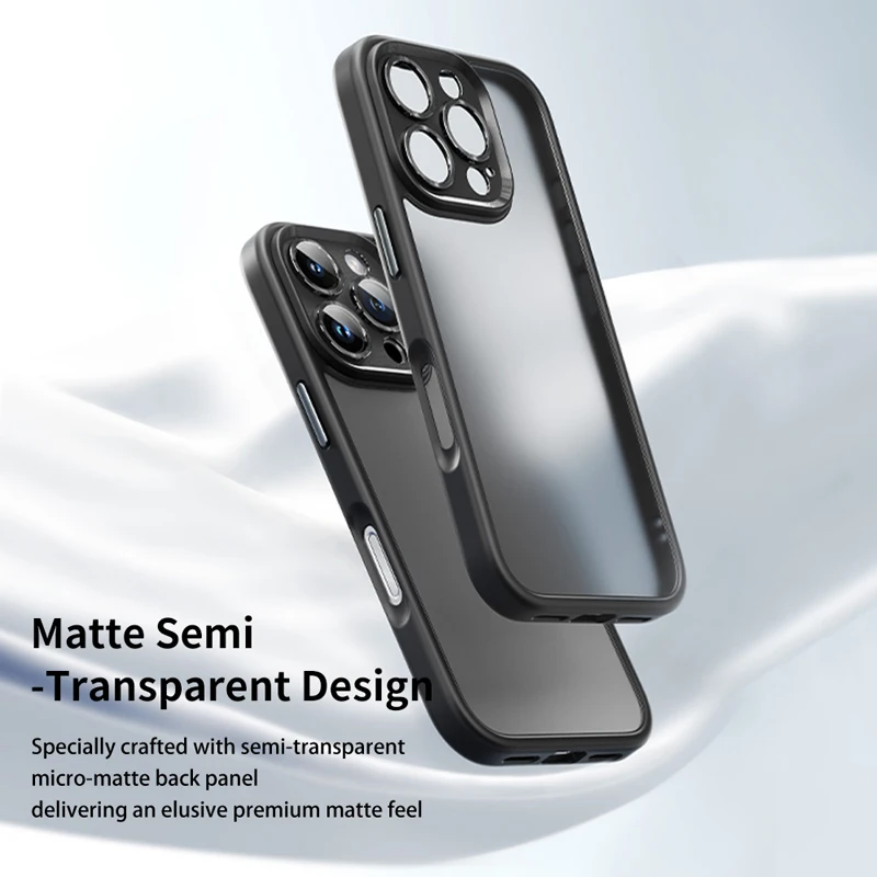 ROCK Case for iPhone 16 Pro Max Matte Semi-Transparent PC +TPU Anti-Fingerprint Anti-Scratch Protection Case