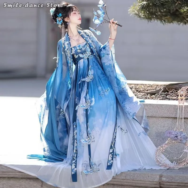 

Платье для танцев Hanfu династии Тан с тяжелой вышивкой | Акцент балетной юбки «Древняя фея», выступление на сцене путешествия для женщин