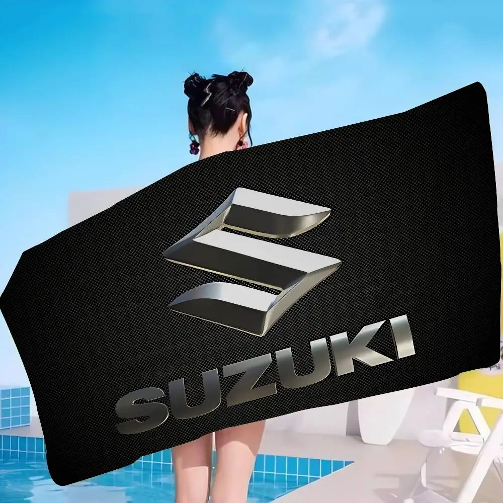 S-SuzukiS LOGO Microfiber Printed Beach Towel Mountain Climbing Yoga Beach Swimming Running Absorbent Soft Towel