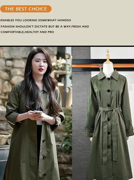

Loose Long Coat Celebrity Style Windbreaker Outerwear Comfortable Korean Version Button Pocket Detail Regular Sleeve Long Coat