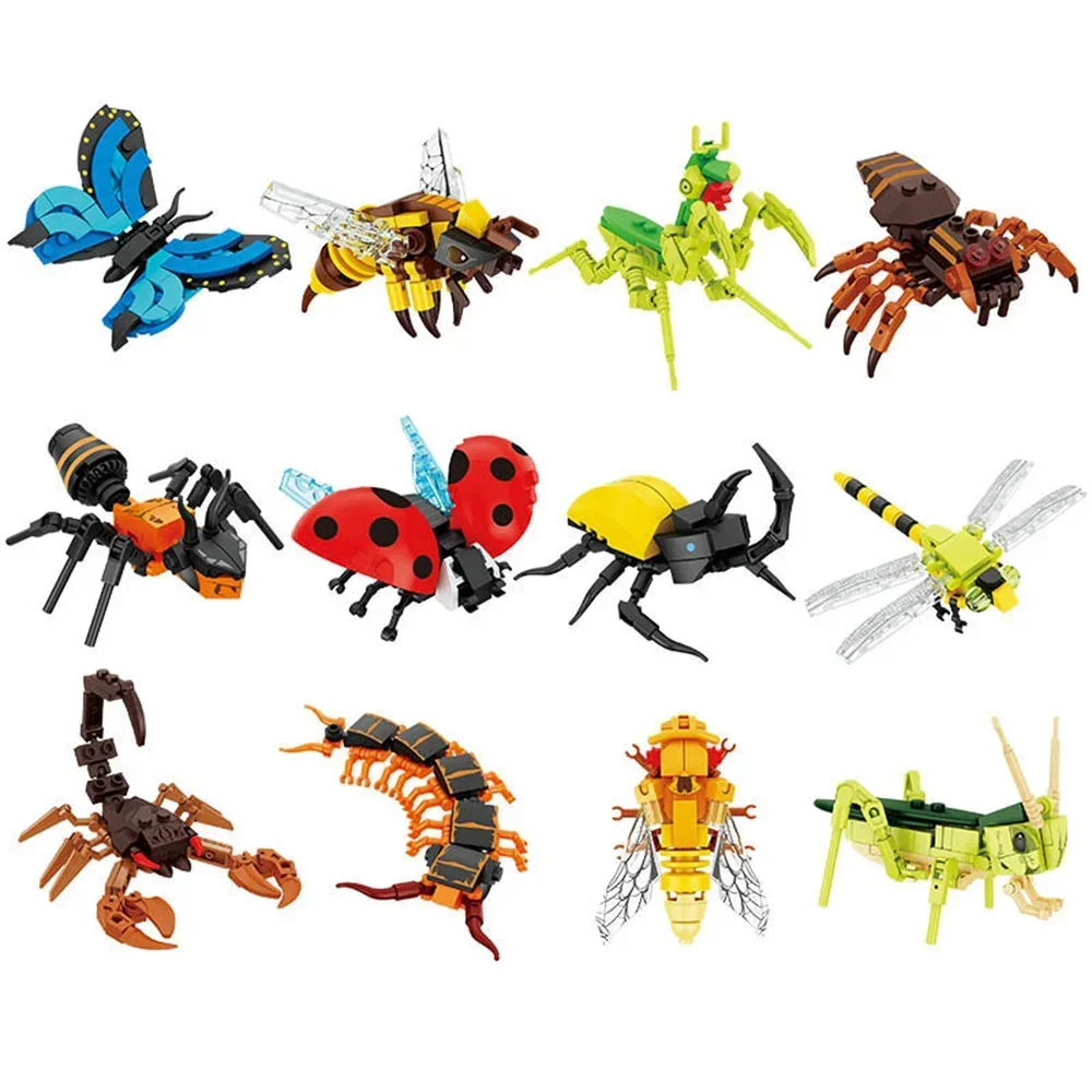 Moc inseto modelo animal abelha formiga borboleta críquete gafanhoto conjunto blocos de construção diy crianças quebra-cabeça montar brinquedos menino presente do miúdo