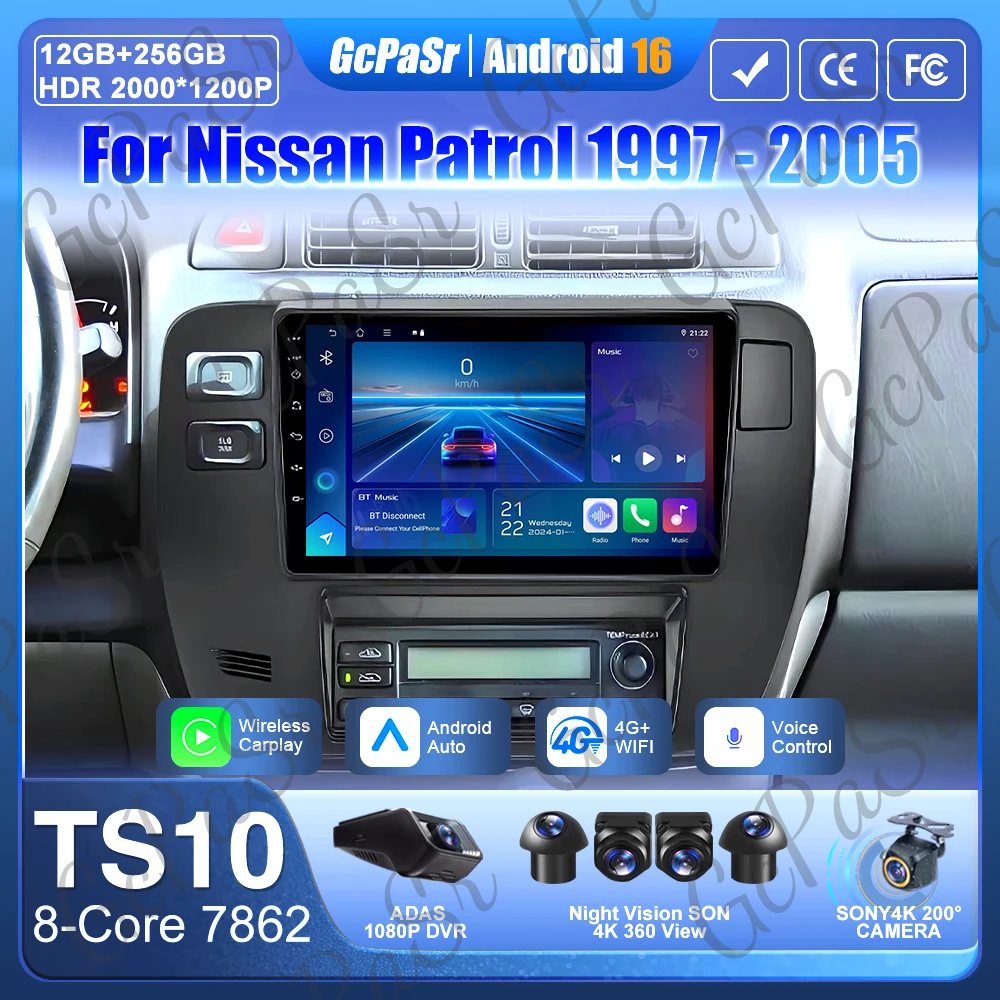 Car Radio Android 16 For Nissan Patrol 1997 - 2005 LHD RHD GPS Navigation Multimedia Player Android Auto Carplay No 2din 4G Wifi