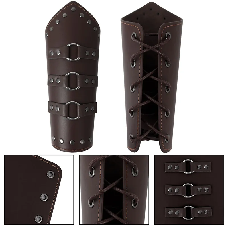 Conjunto de Armadura Medieval Retro Marrón, Brazaletes de Cuero Estilo Punk y Cinturón de Caballero Ajustable, Accesorio para Cosplay y Fiestas