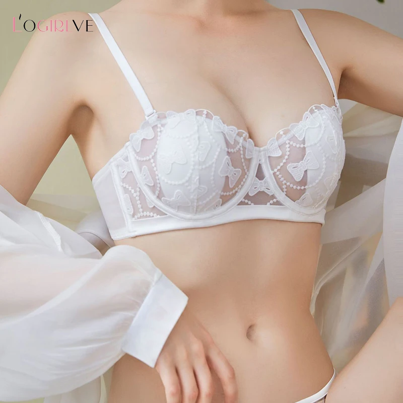 Logirlve Sexy Bra Panties Sets Ultrathin Brassiere Transparent Push Up Underwear Women Set Bras Lace Embroidery Lingerie