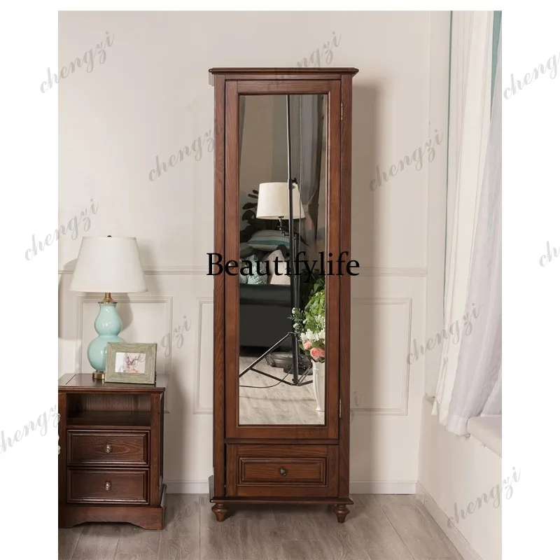 A73 American all-solid wood full-length mirror cabinet combination retro style full-body fitting mirror floor mirror bedroom