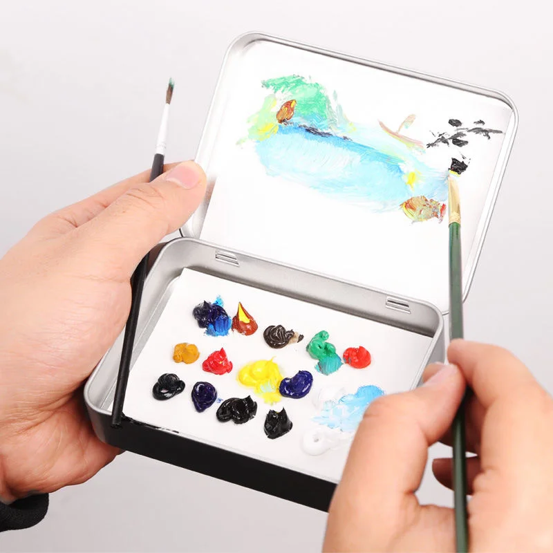 Painting Material Mini Sketch Box Portable Outdoor Sketch Iron Box Watercolor Brush Combination Set Art Supplies