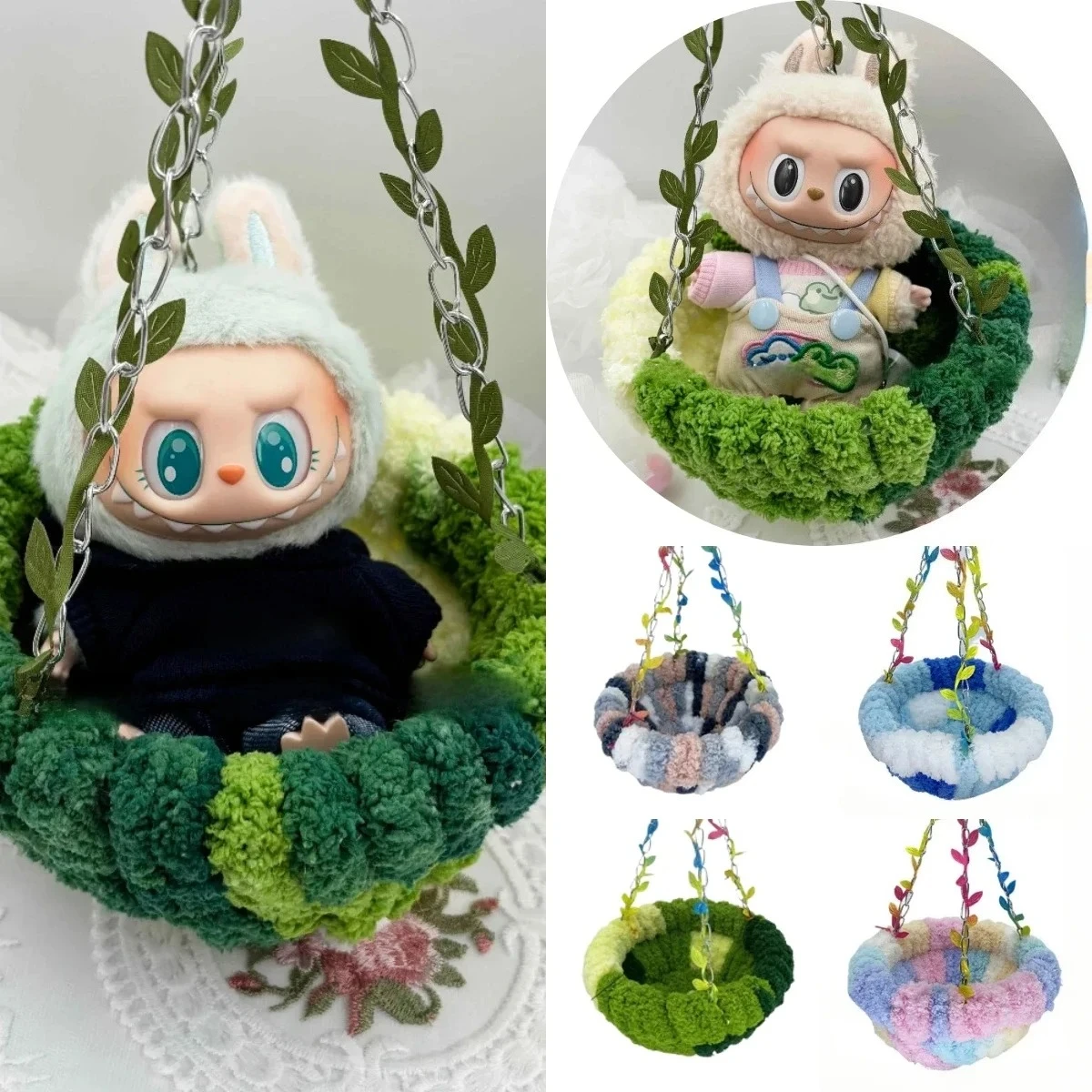 

Labubu Hanging Bed Hammock for Doll 15cm/17cm Colorful Ropa Doll Swing Accessories Cute Bedroom Decor for Labubu Dollhouse