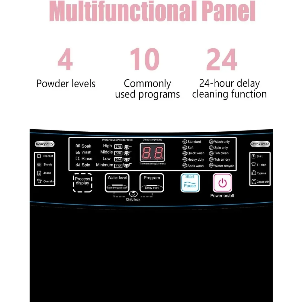 Полностью автоматическая стиральная машина, портативная стиральная машина 25 фунтов, 10 программ стирки и 8 сливных насосов уровня воды, идеально подходит для кемпинга, квартиры