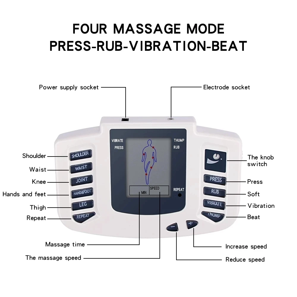 JR309 Digital 8 Modes EMS Electric Muscle Stimulator Full Body Physiotherapy TENS Massager Pulse Meridian Therapy Instrument