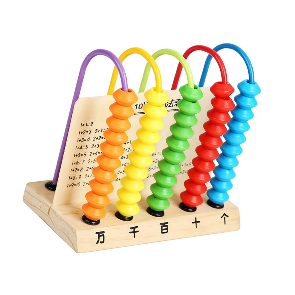 Abaco in Legno Educativo con 5 Aste e 10 Perline Colorate, Strumento di Apprendimento Matematico per Bambini, Calcolo Precoce e Cognizione