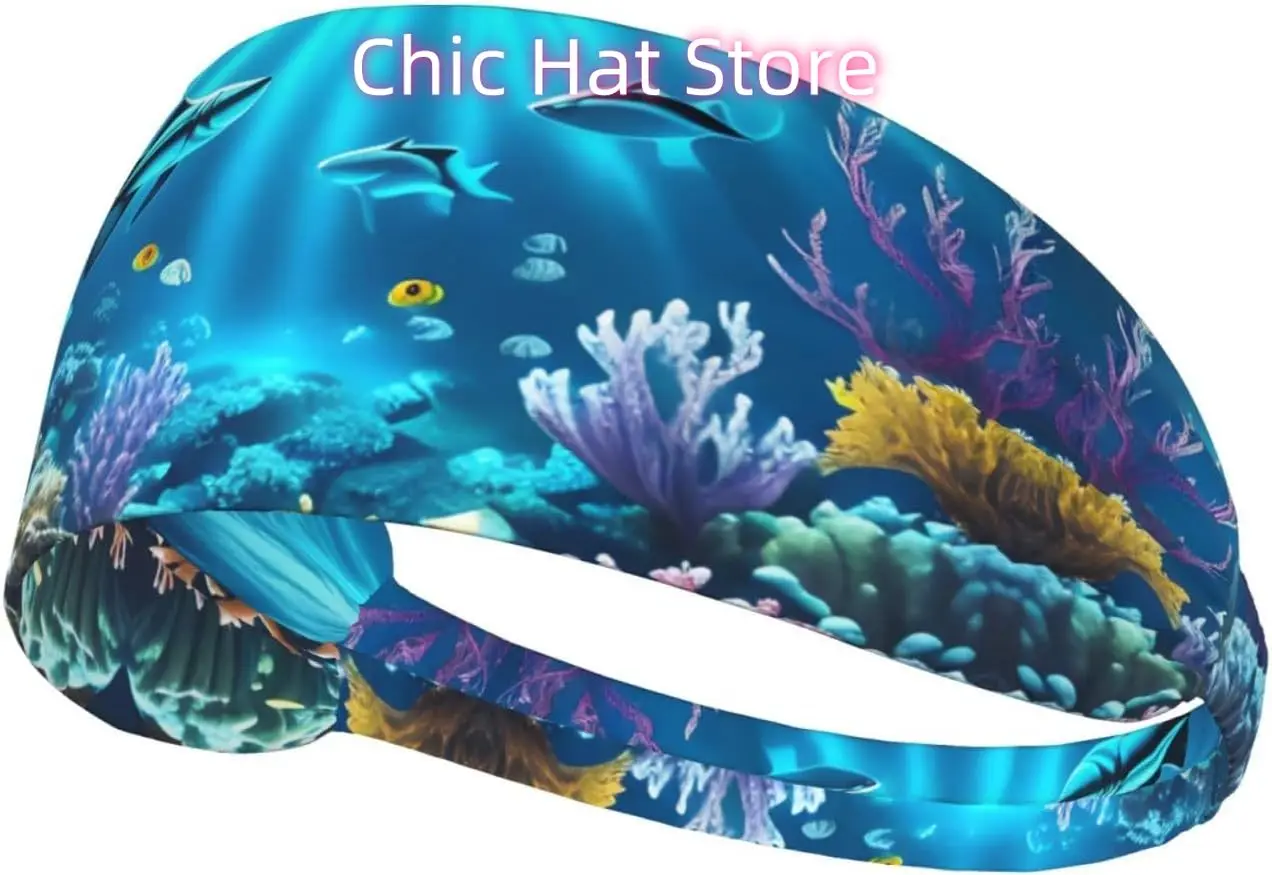 

Submarine Coral Rays Elastic Exercise Headband, Fitness Exercise Yoga Cycling Headband, Outdoor Sports Elastic Sweat-Absorbing H
