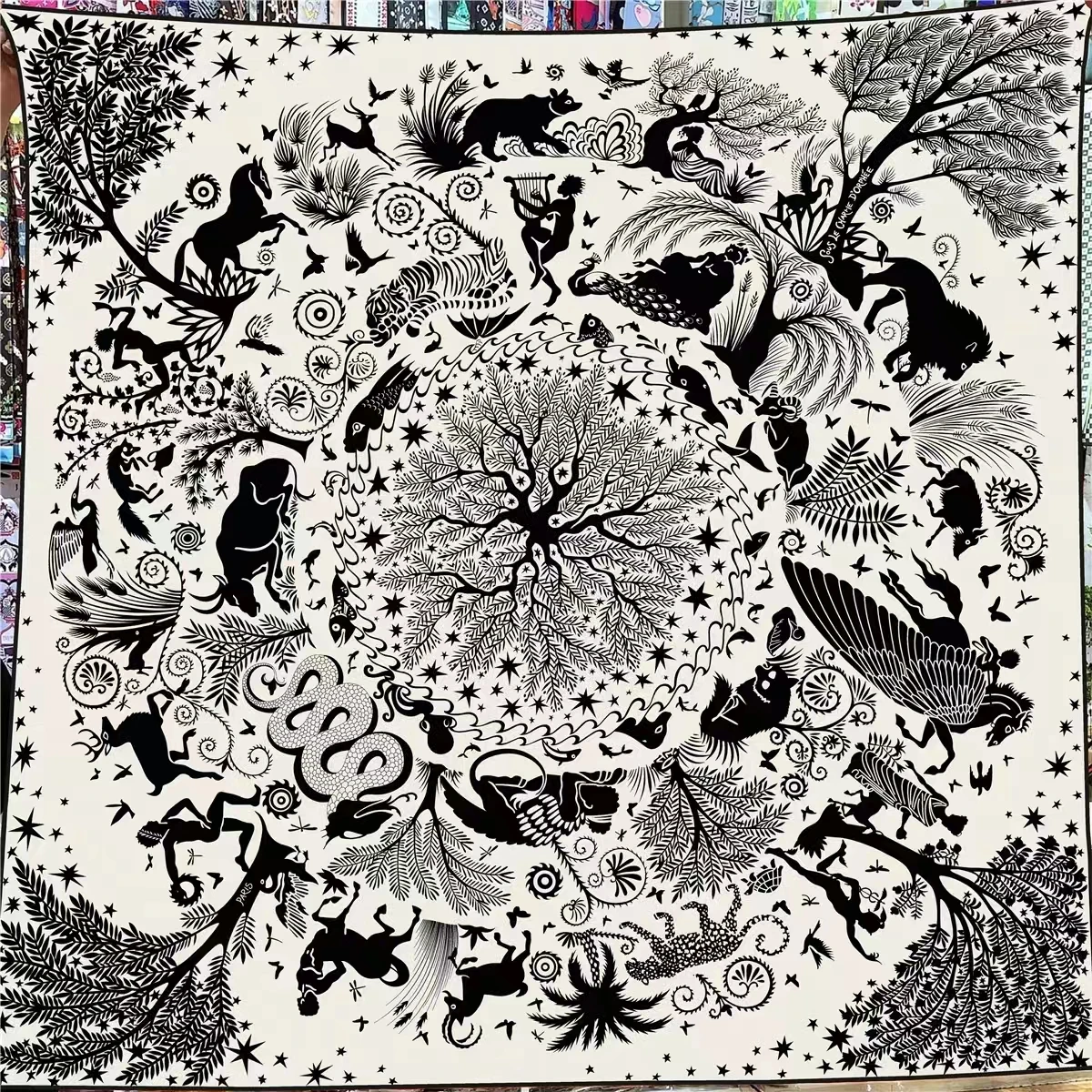 POBING Schal aus 30 % Seide, 70 % Kaschmir, für Damen, handgerollt, 12 Sternzeichen-Druck, quadratische Schals, Wraps, Bandana, große Hijabs, weiblicher Foulard – Detail 8