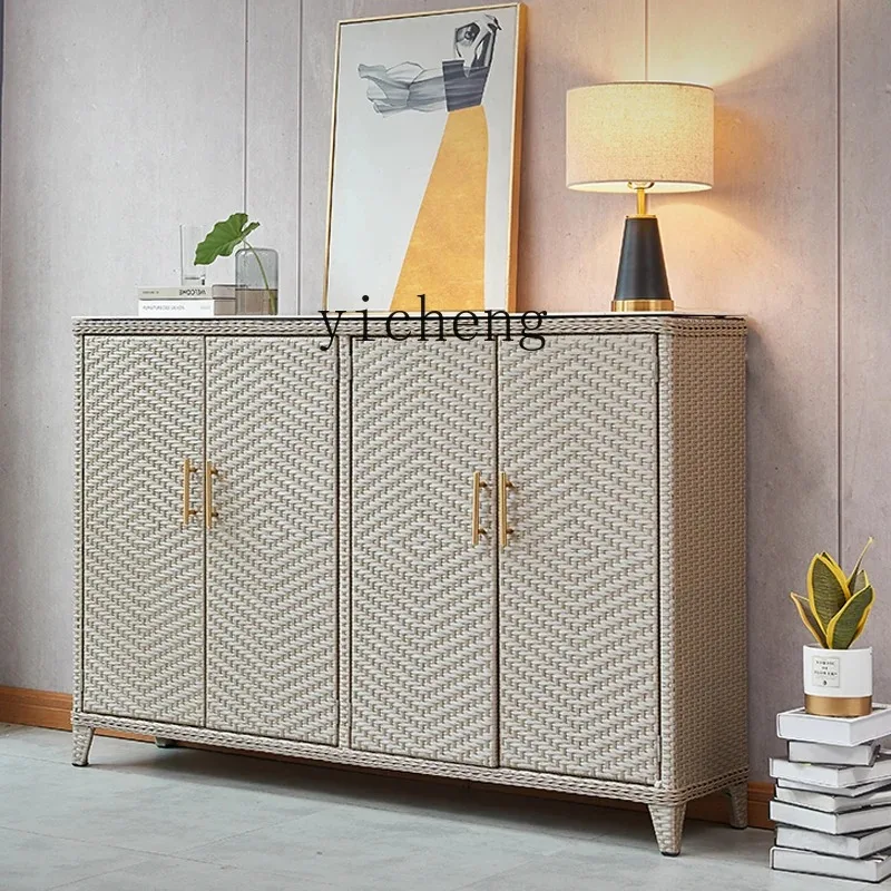 Rattan Balcony Multi-functional Locker Sunscreen Home Shoe Cabinet Modern Simple Storage CabinetD18