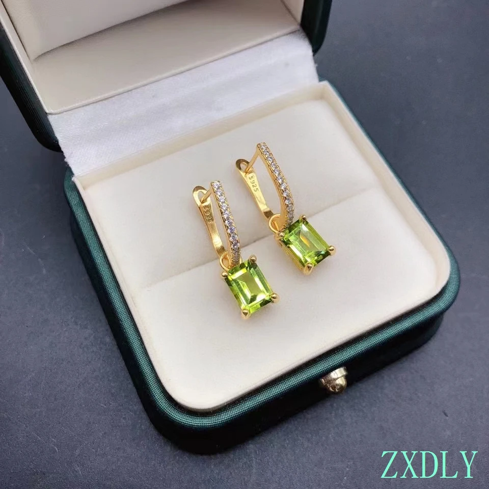 

2023 New Natural Peridot Earrings for Women Daily Wear Attractive Party Gift Real 925 Silver Yellow Gold Plated