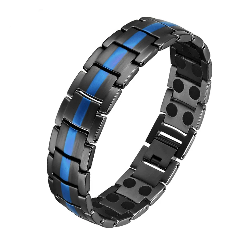 

Classic Fashion Black Blue Alternating Magnet Pure Titanium Wide Version Men's Bioenergy Bracelet